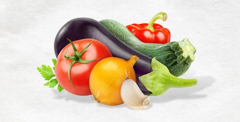 Arrangement of vegetables ready to be used for a meal