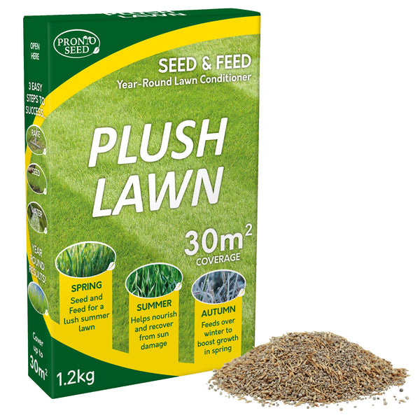 Plush Lawn Seed & Feed – Pet Friendly Lawn Conditioner with Grass Seed & Fertiliser, 1.2kg (Covers 30m²)