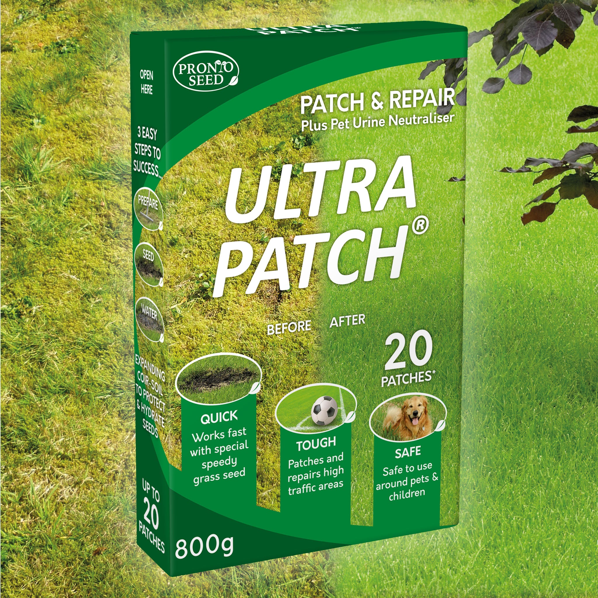 Ultra Patch Grass Seed – 800g (Covers 20 Patches) | Patch Repair with Pet Urine Neutraliser