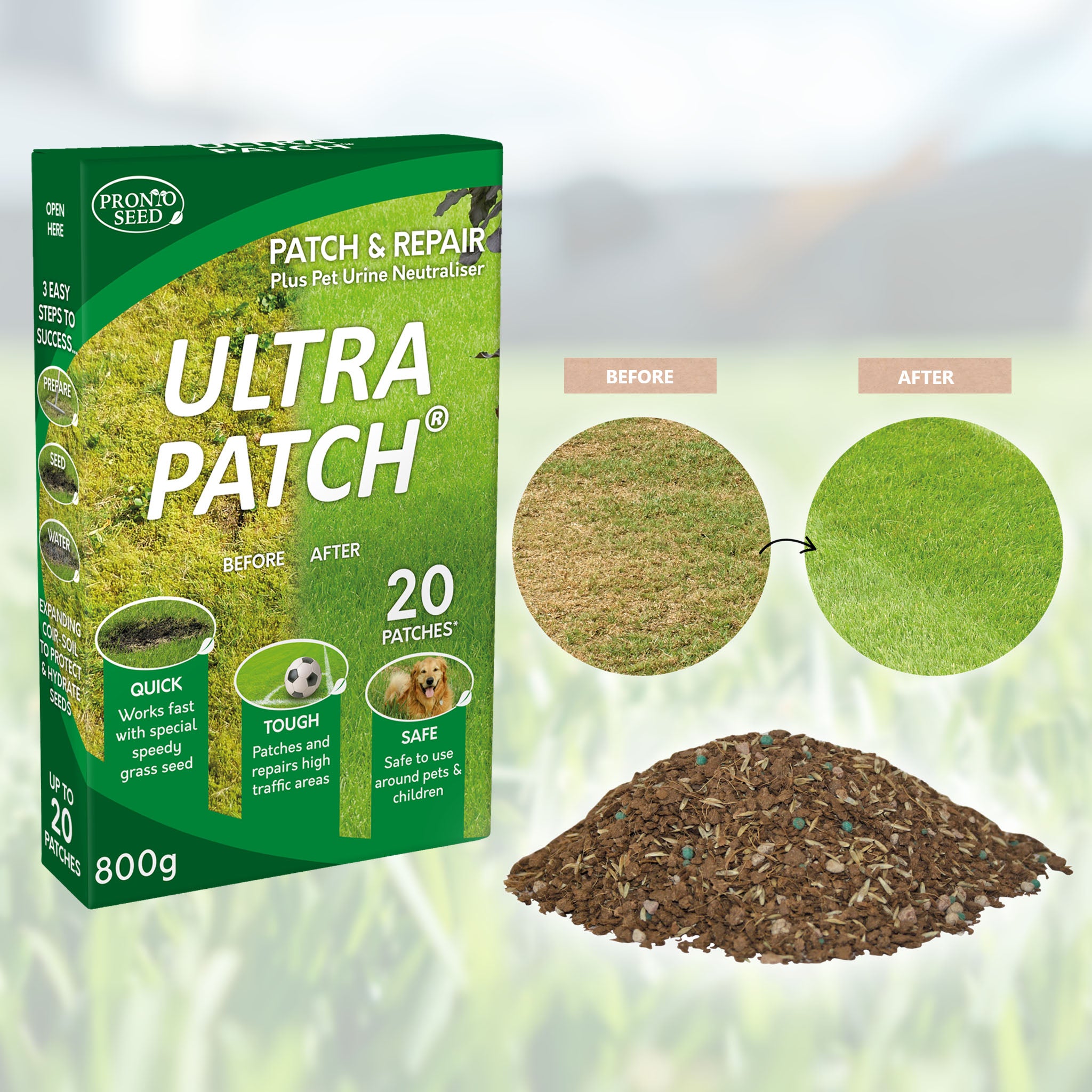 Ultra Patch Grass Seed – 800g (Covers 20 Patches) | Patch Repair with Pet Urine Neutraliser