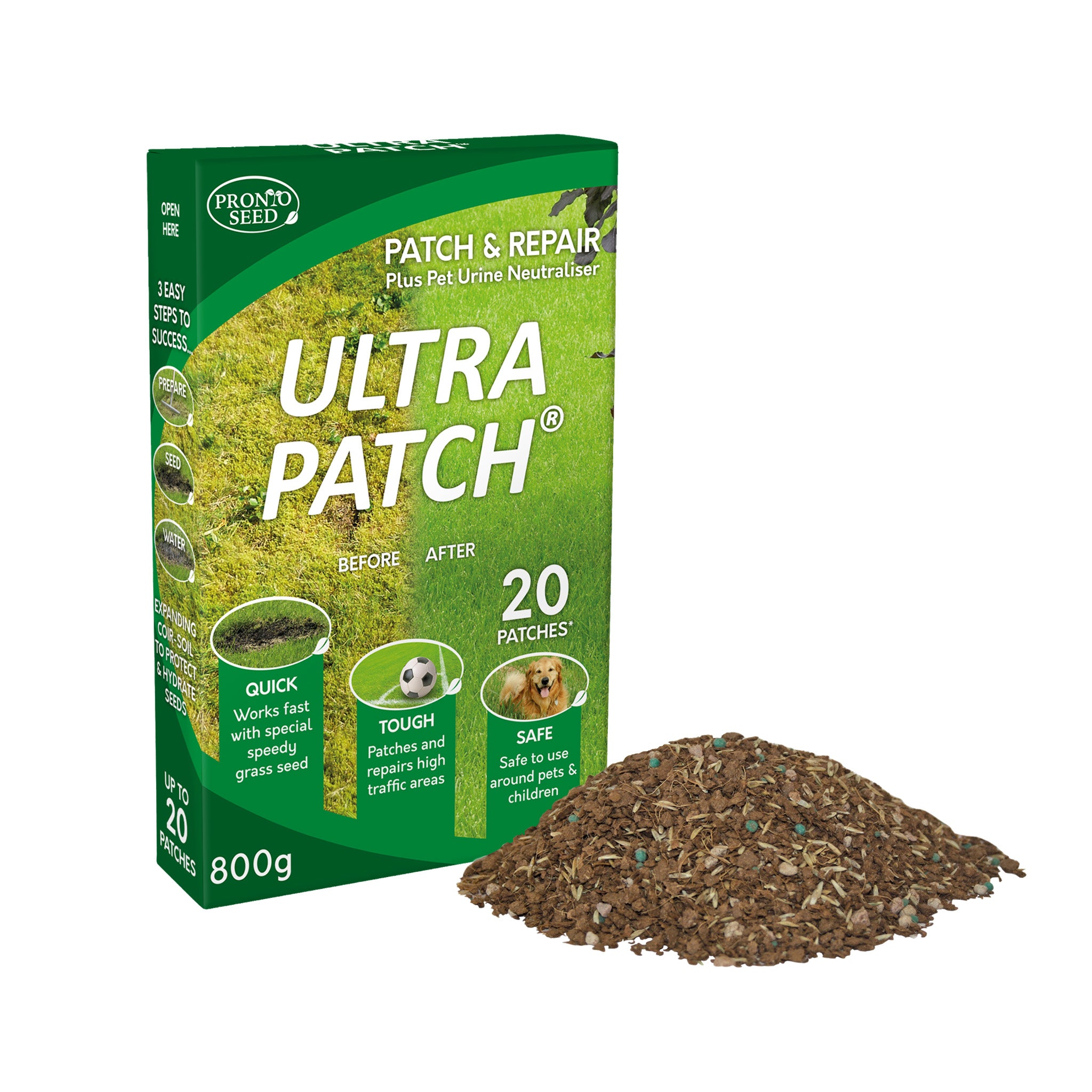 Ultra Patch Grass Seed – 800g (Covers 20 Patches) | Patch Repair with Pet Urine Neutraliser