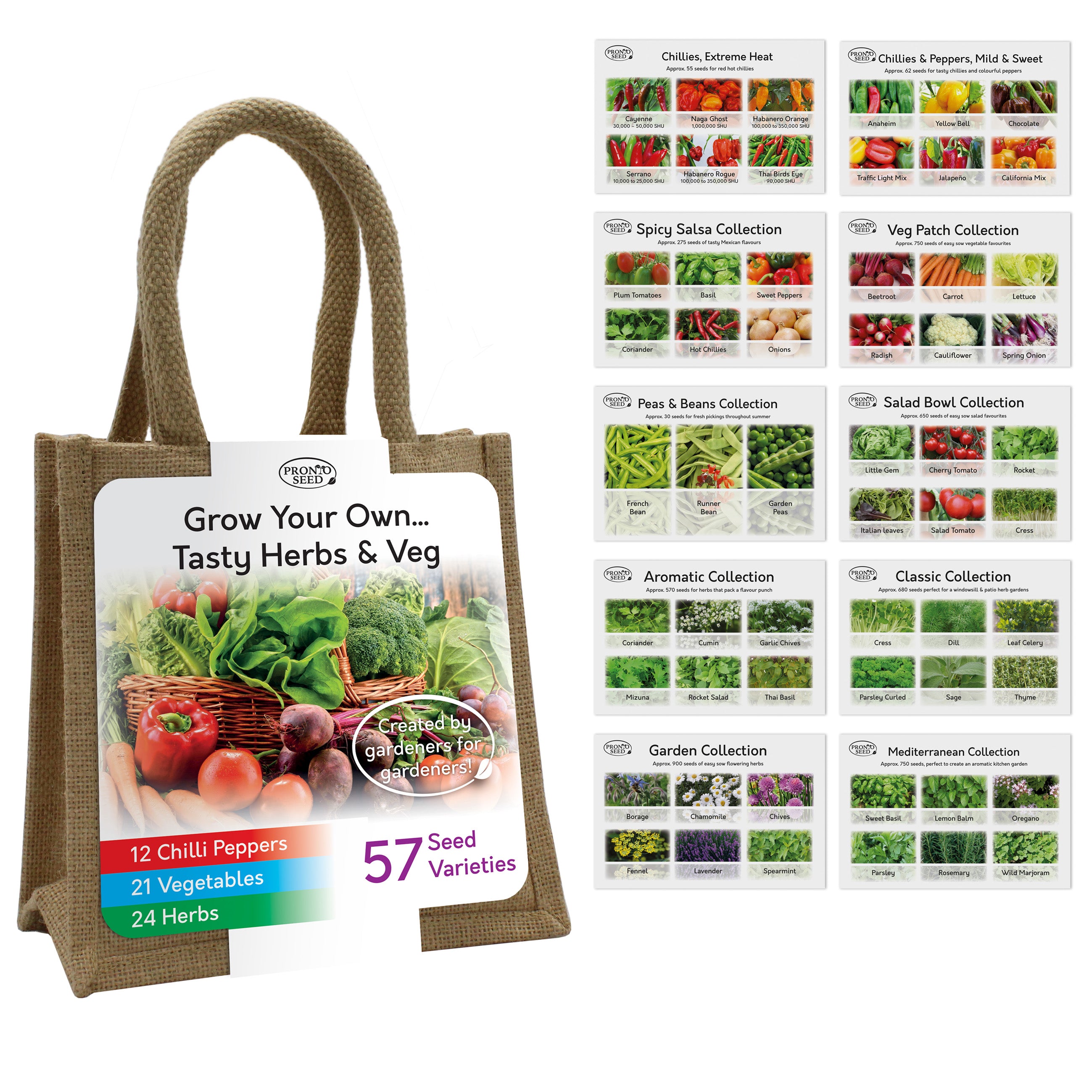 Tasty Herbs & Veg Seed Variety Gift Bag – 57 Varieties