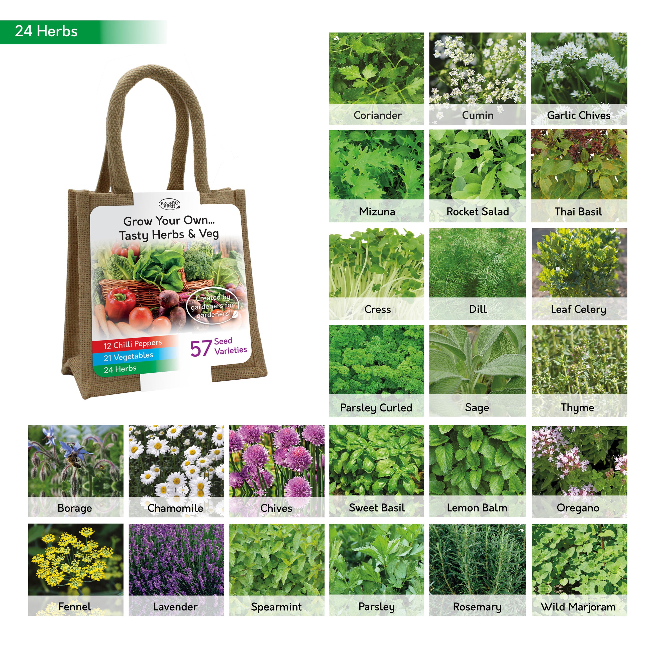 Tasty Herbs & Veg Seed Variety Gift Bag – 57 Varieties