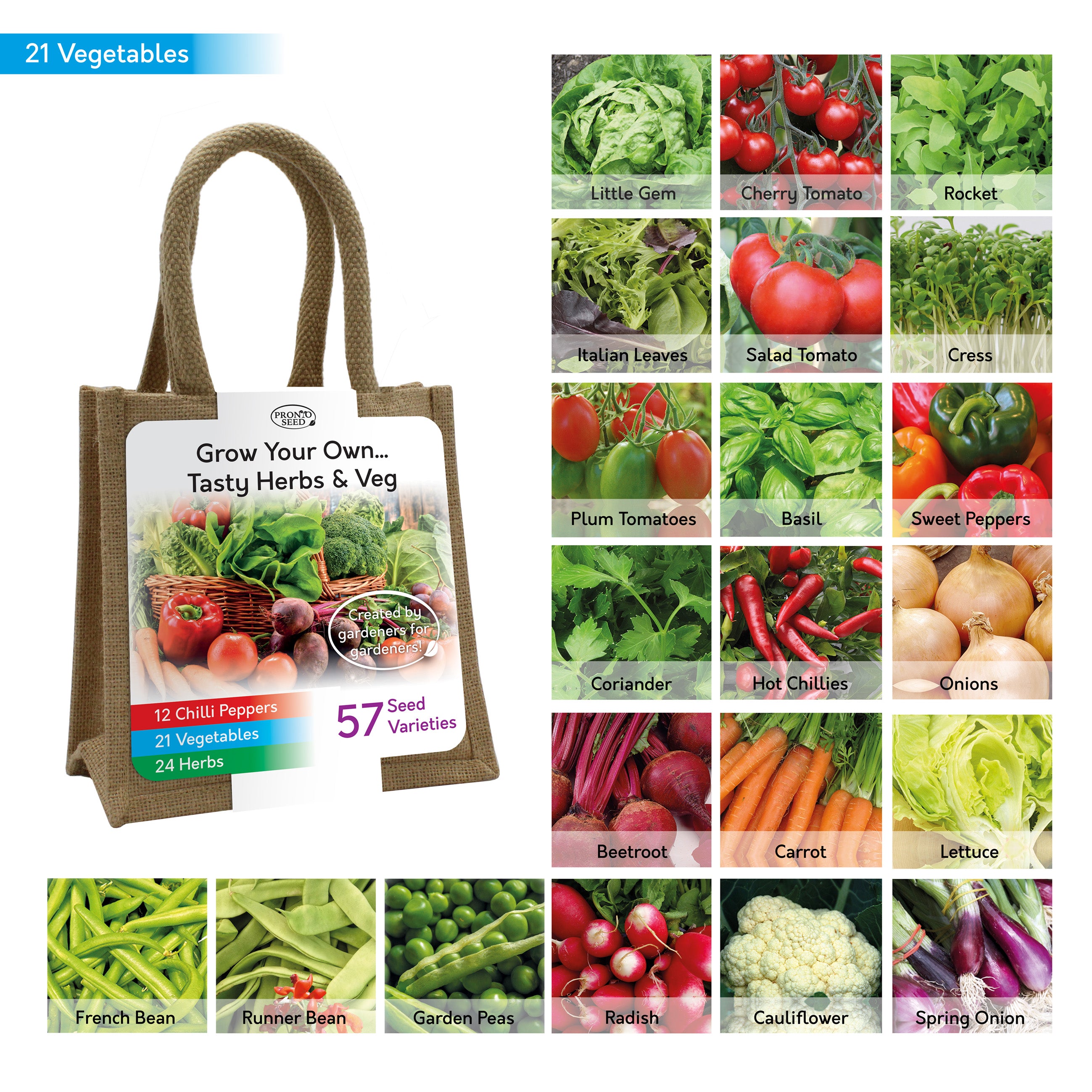 Tasty Herbs & Veg Seed Variety Gift Bag – 57 Varieties