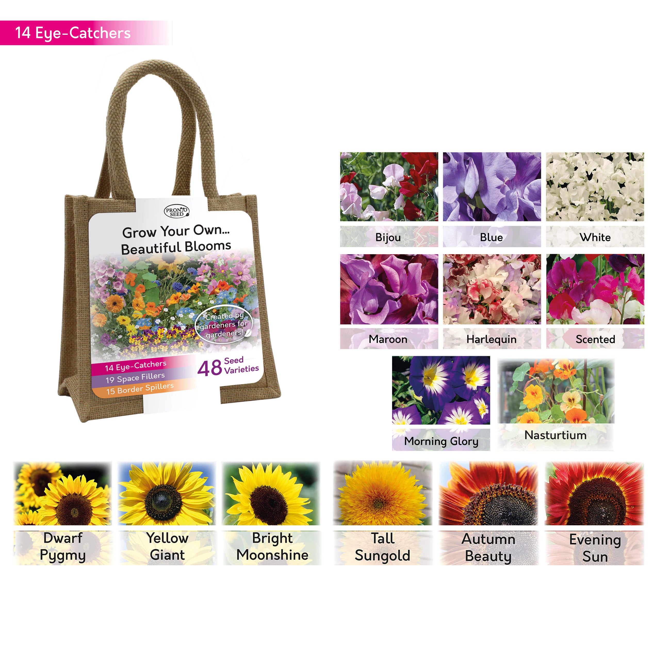 Beautiful Blooms Flower Seed Variety Gift Bag – 48 Varieties