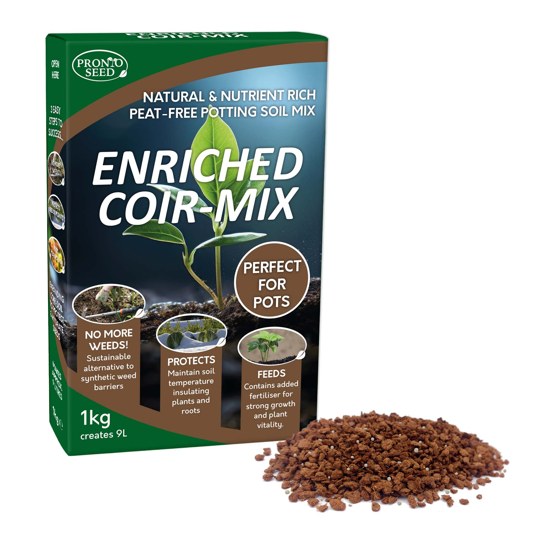 Enriched Coir Potting Mix – 1kg Peat-Free Mulch & Soil Alternative | Expands to 9L