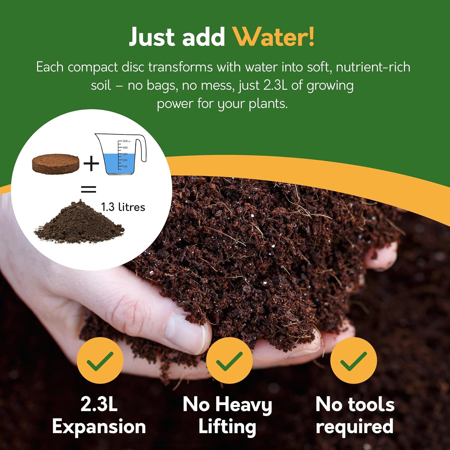 Coir Potting Soil Discs – 2.6L | Peat-Free Grow Medium (2 Pack)