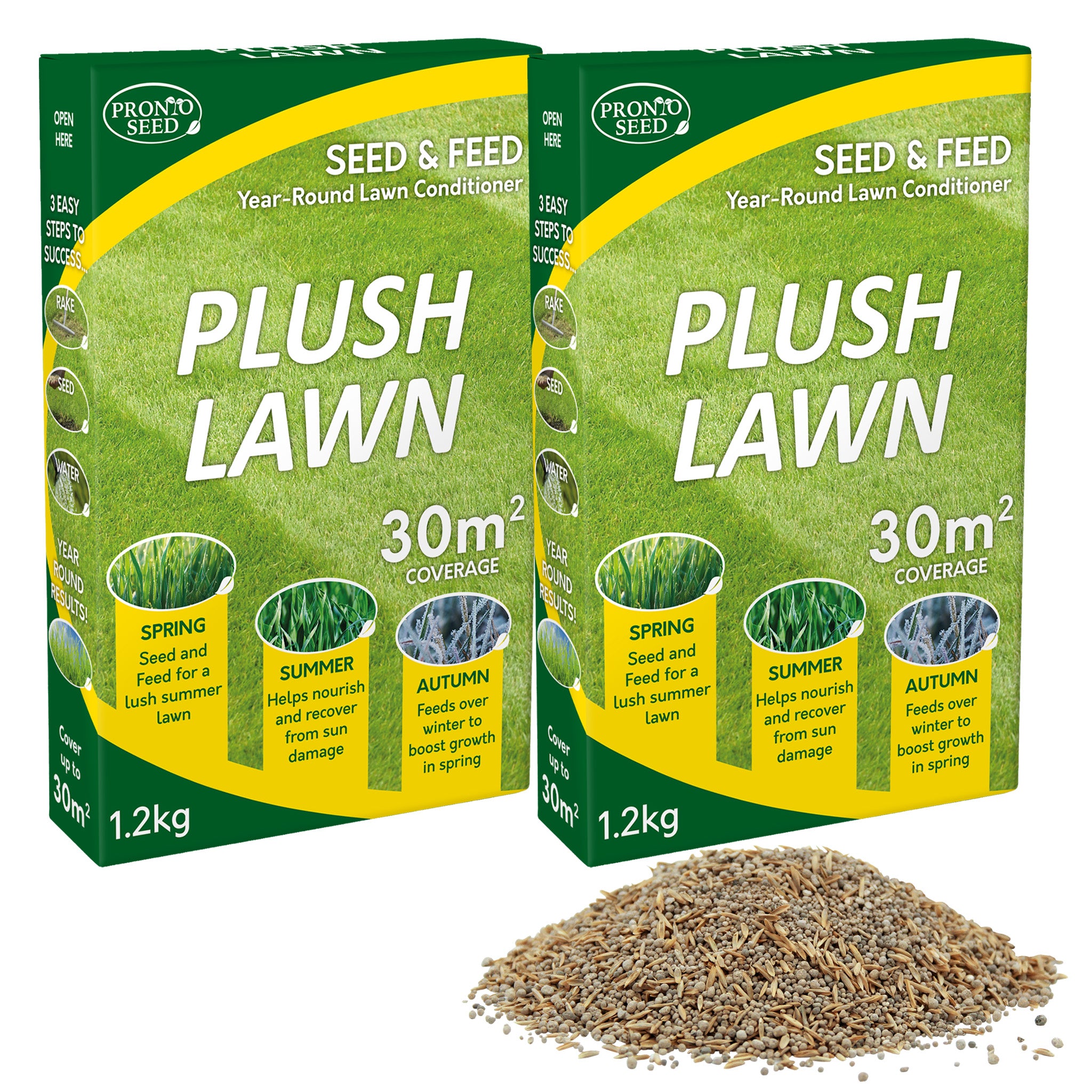 Plush Lawn Grass Seed & Feed – 2 x 1.2kg (Covers Up to 60m²) | Lawn Conditioner & Thickener