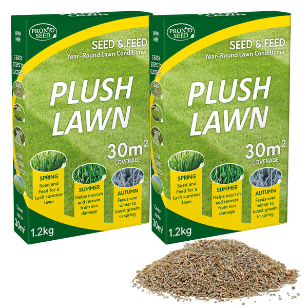Plush Lawn Grass Seed & Feed – 2 x 1.2kg (Covers Up to 60m²) | Lawn Conditioner & Thickener