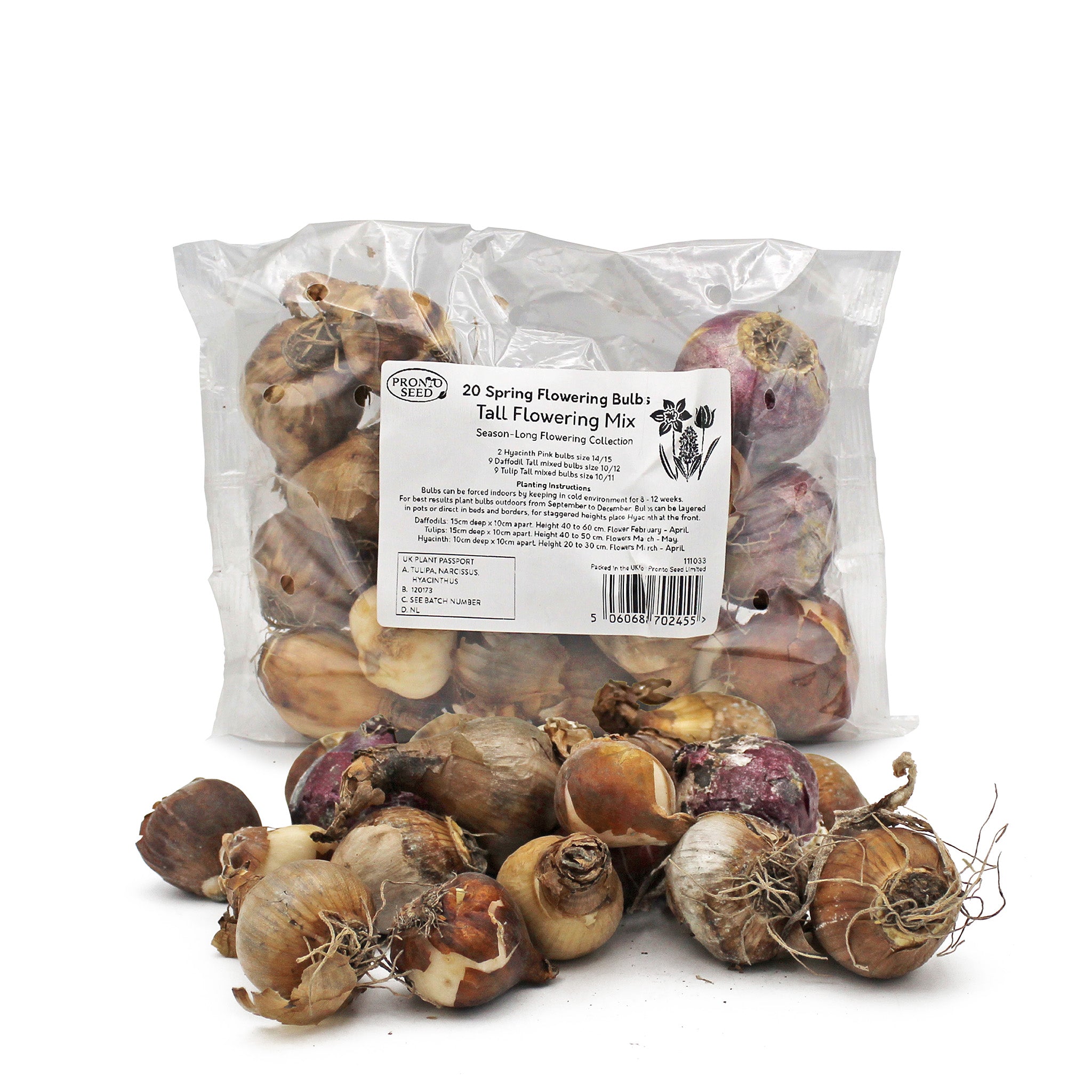Spring Flowering Bulbs – 20 Tall Mix of Hyacinth, Daffodil & Tulip