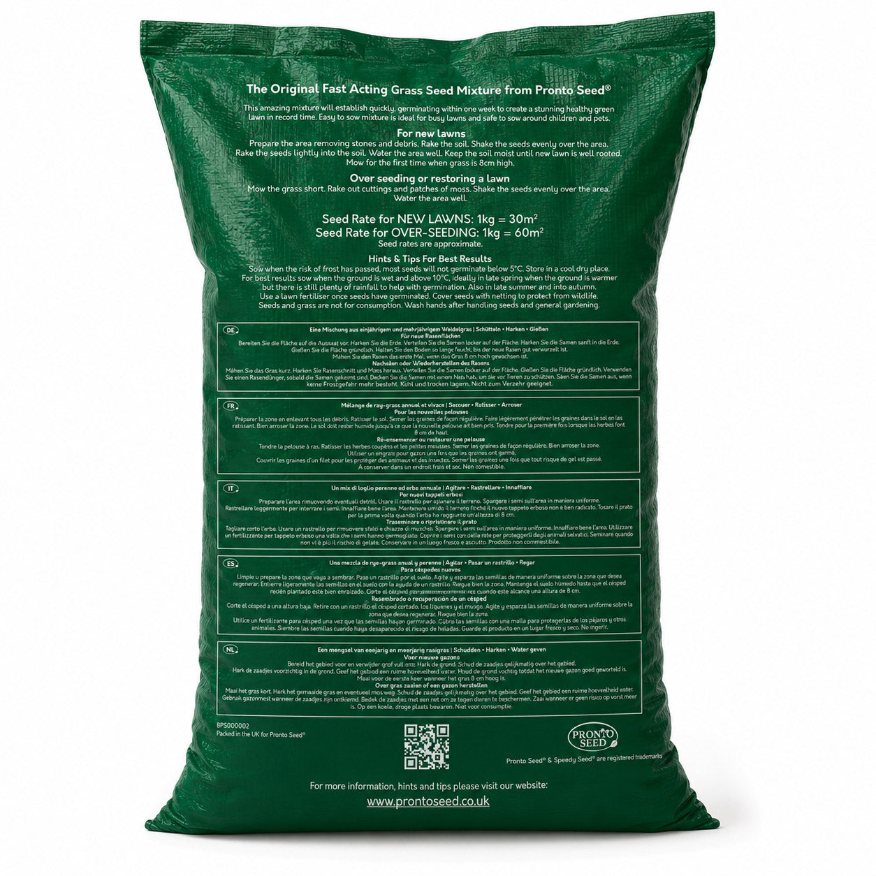 Speedy Seed Grass Seed - Fast Growing Lawn Seed Mix - 10kg Bag (Covers 600m²)
