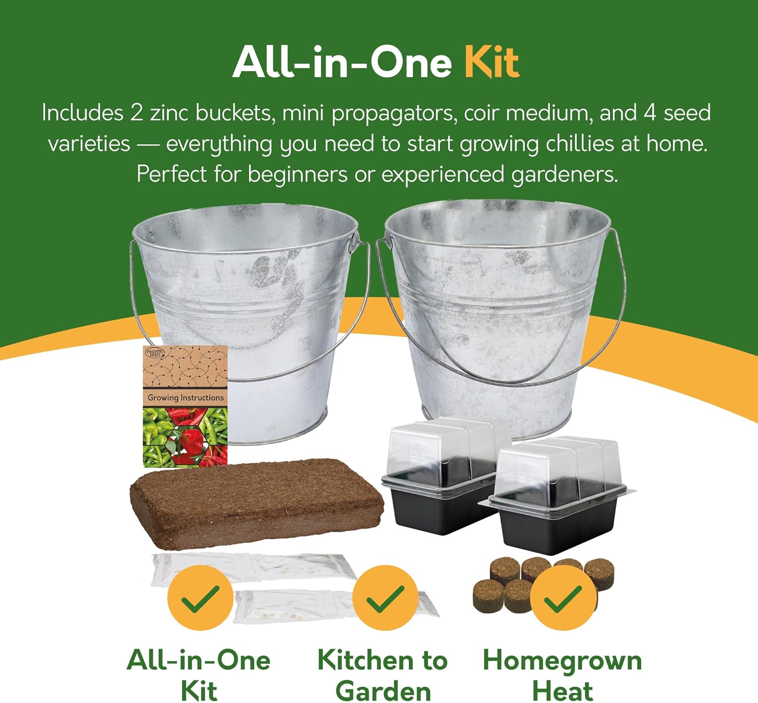 Chilli Grow Kit - 2 Bucket Planters with Anaheim, Cayenne, Jalapeño & Habanero