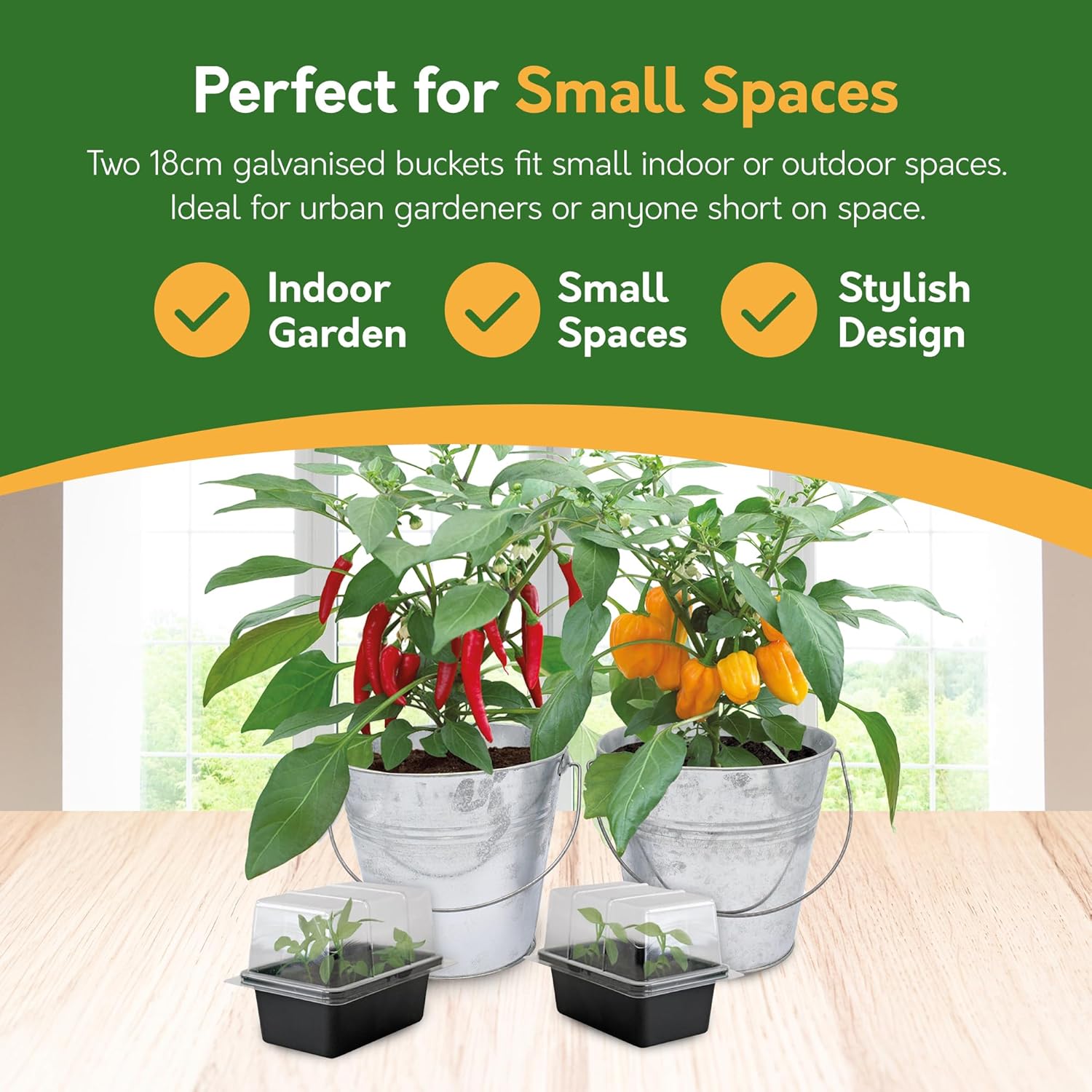 Chilli Grow Kit - 2 Bucket Planters with Anaheim, Cayenne, Jalapeño & Habanero