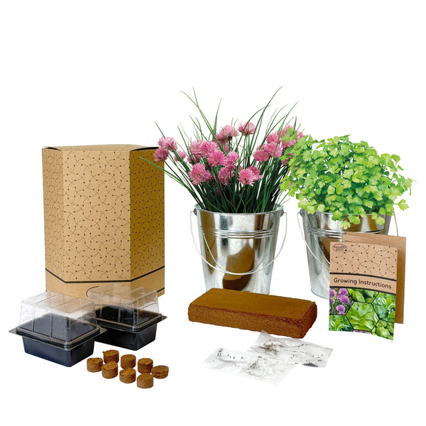 Herb Grow Kit – 2 Bucket Planters with Chives, Basil, Mint & Parsley