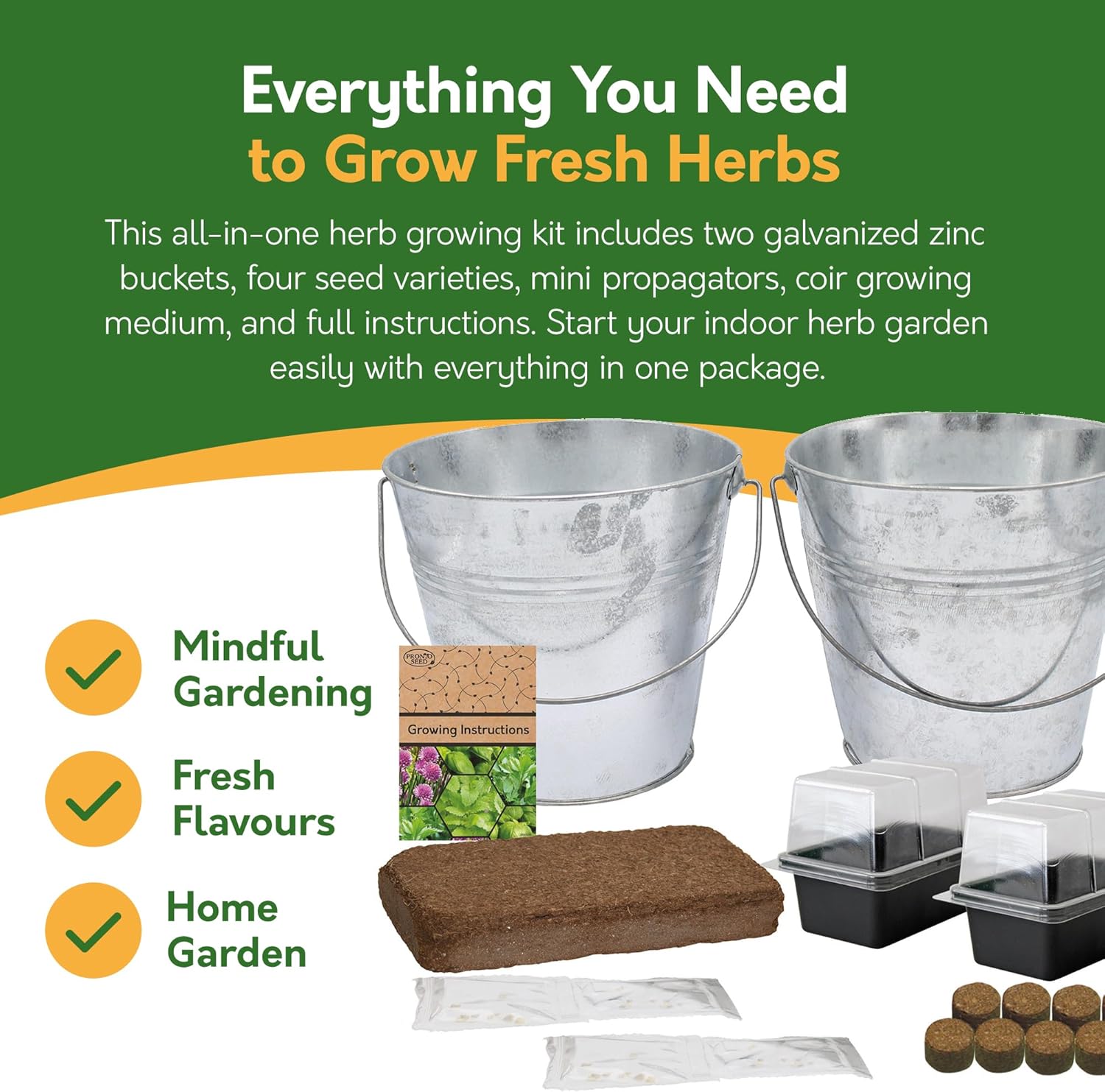 Herb Grow Kit – 2 Bucket Planters with Chives, Basil, Mint & Parsley