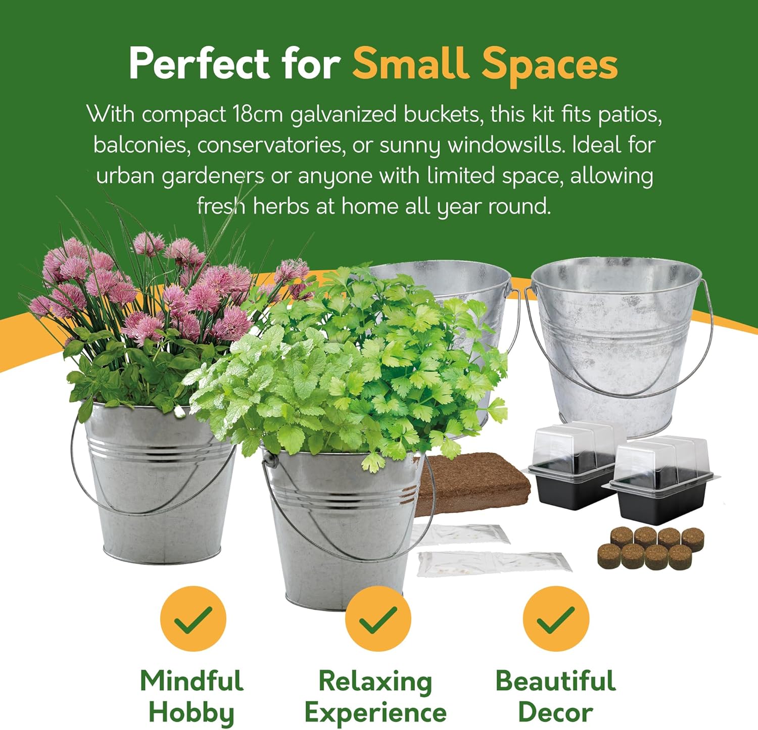 Herb Grow Kit – 2 Bucket Planters with Chives, Basil, Mint & Parsley