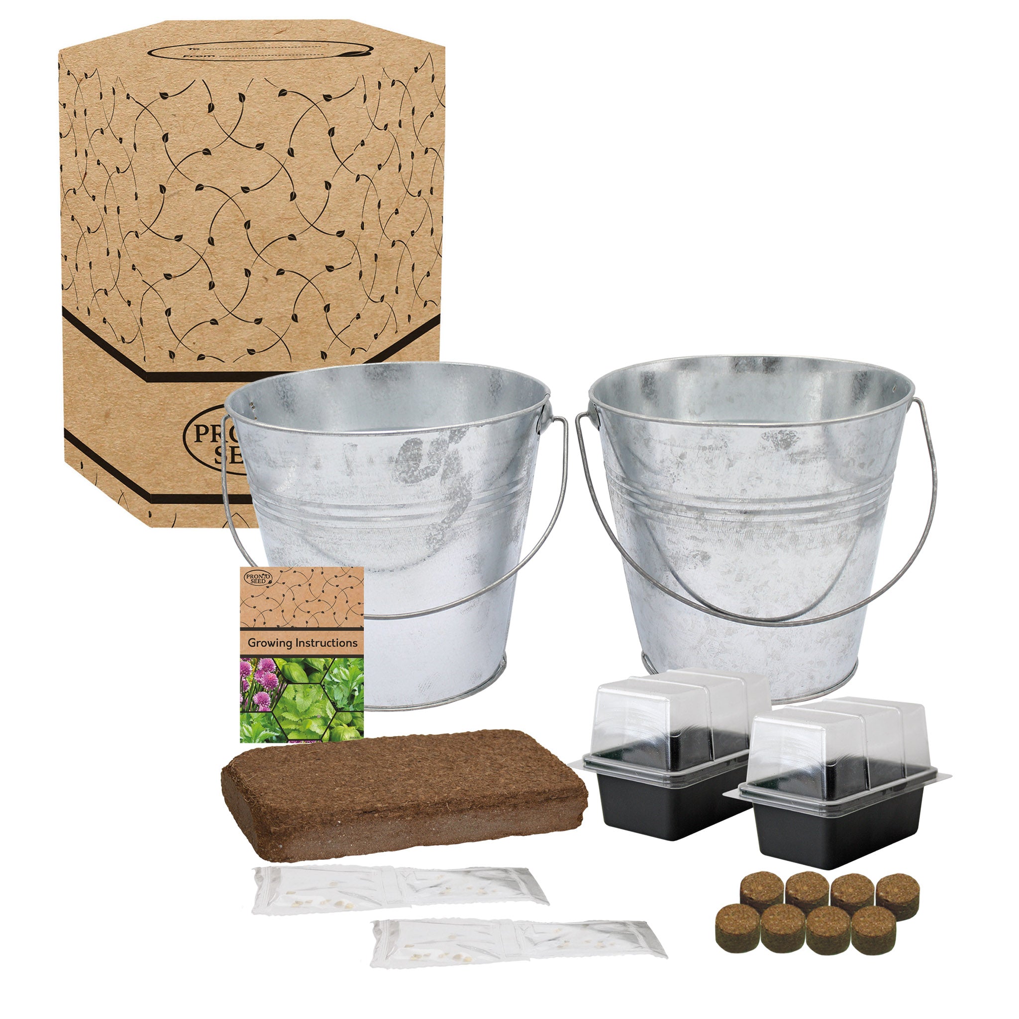 Herb Grow Kit – 2 Bucket Planters with Chives, Basil, Mint & Parsley