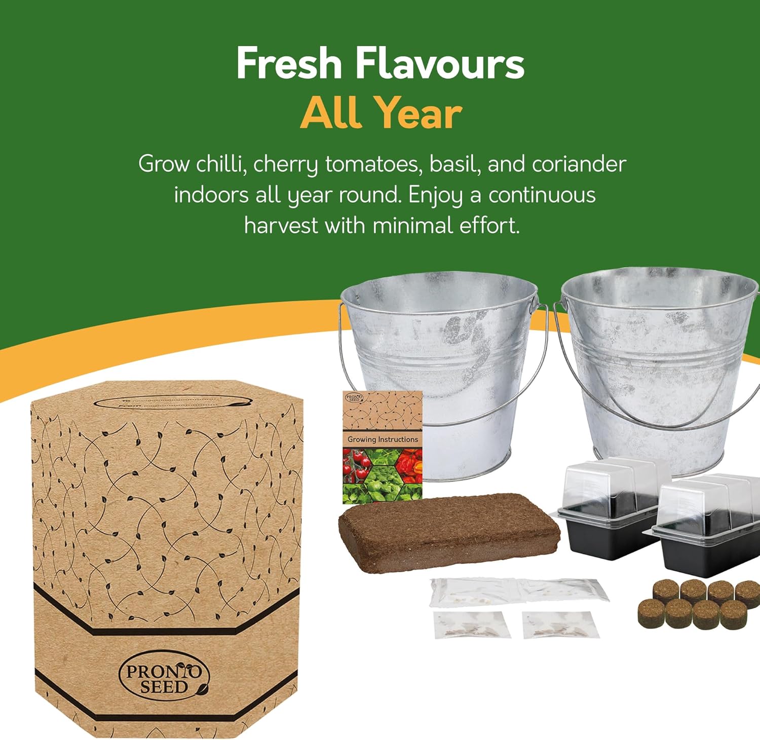 Combo Grow Kit – 2 Bucket Planters with Chilli, Tomato & Herb Seeds