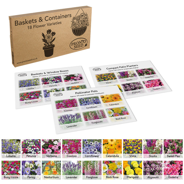 Flower Seeds – 18 Varieties, 1,400+ Seeds for Baskets & Pots