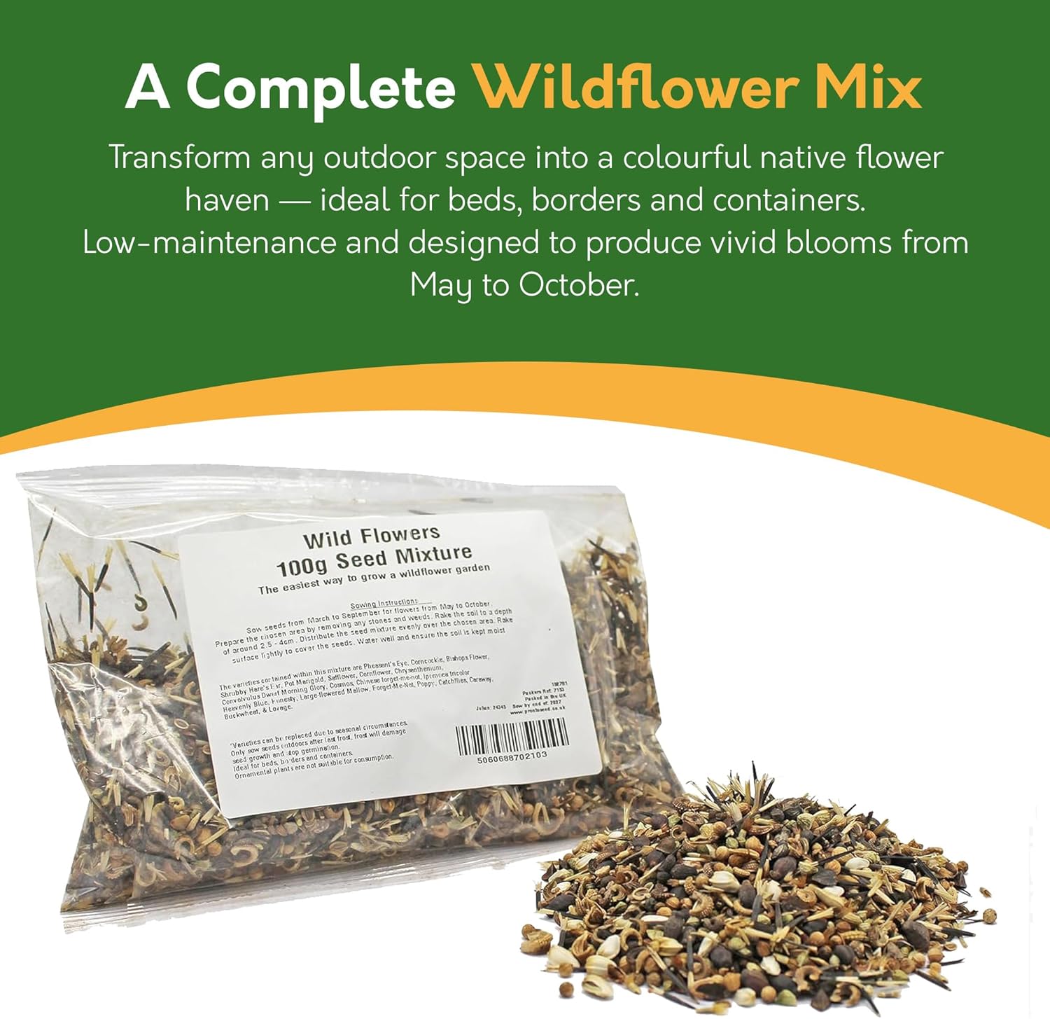 Wildflower Seed Mix – 100g | Pure UK Native Flower Seeds