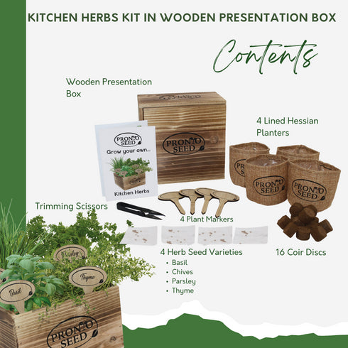 Herb kit, Premium Herb Growing Set, Grow 4 Most Popular Varieties from Seed in Reusable Wooden Box