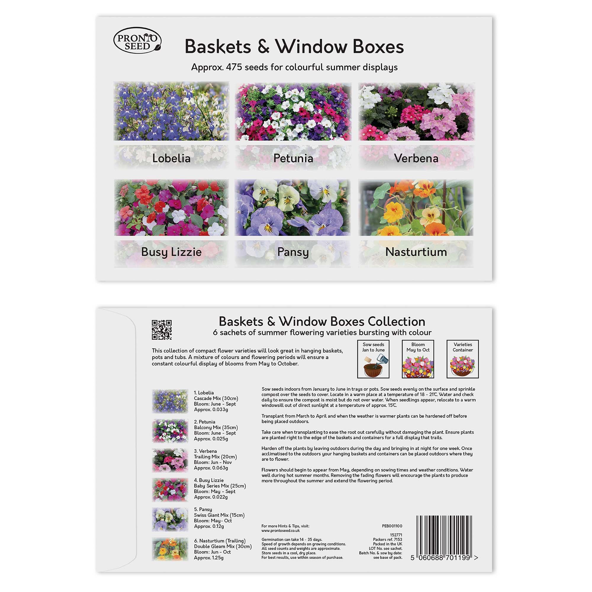 Flower Seeds – 14 Varieties, 1,400+ Seeds for Baskets & Pots
